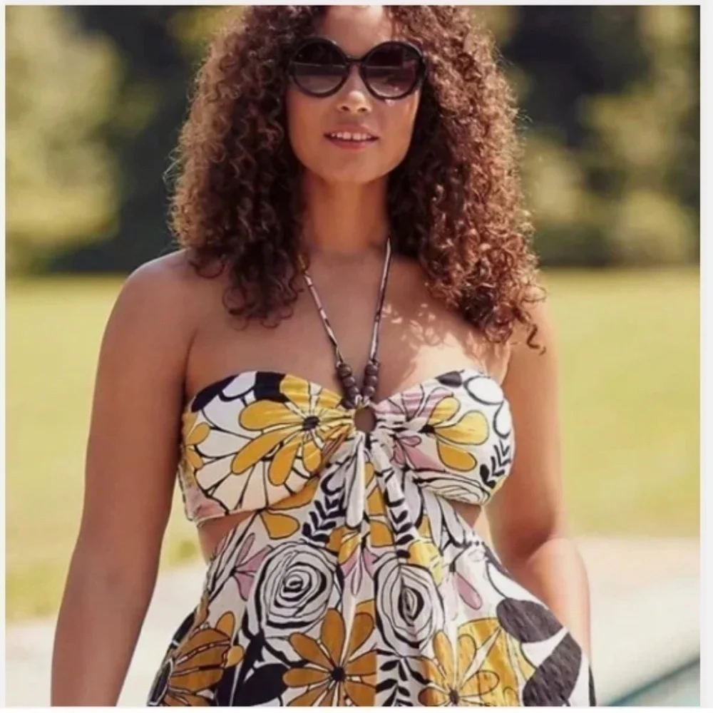Kenzie Parrott Paints Anthropologie Bandeau Open Back Beachy Halter Jumpsuit Nwt